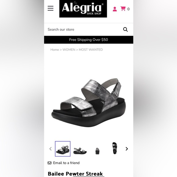 Alegria Bailee Sleek Rocker Sandal in Pewter Streak - Picture 2 of 8